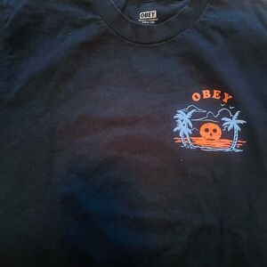 Obey Black Short Sleeve Tee with Tropical Graphic